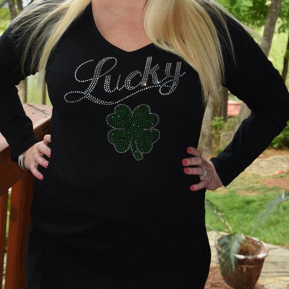 St. Patrick's rhinestone black long sleeve shirt XS S M L XL XXL 1X 2X 3… - Picture 3 of 7